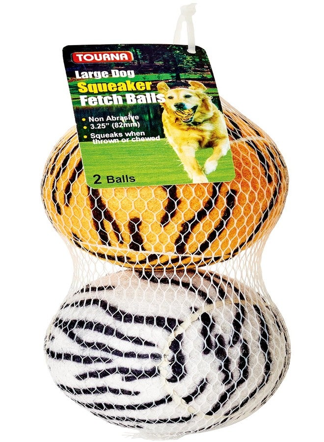 TOURNA 5-Inch Large Tennis Squeaker Ball Fun Animal Print Dog Toy for Large Dogs - 2 Pack